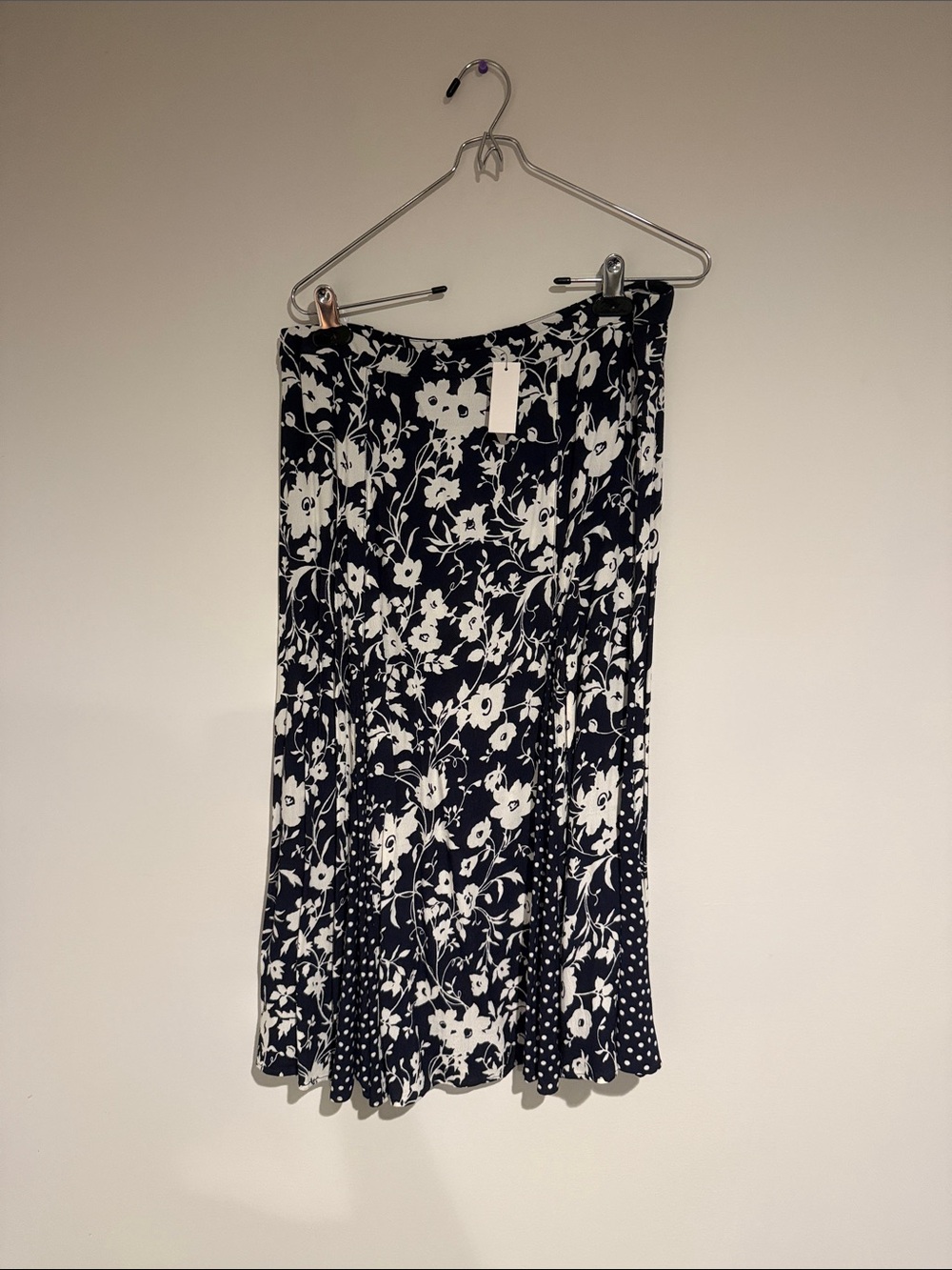 Talbots Navy and White Floral-Print Midi Skirt